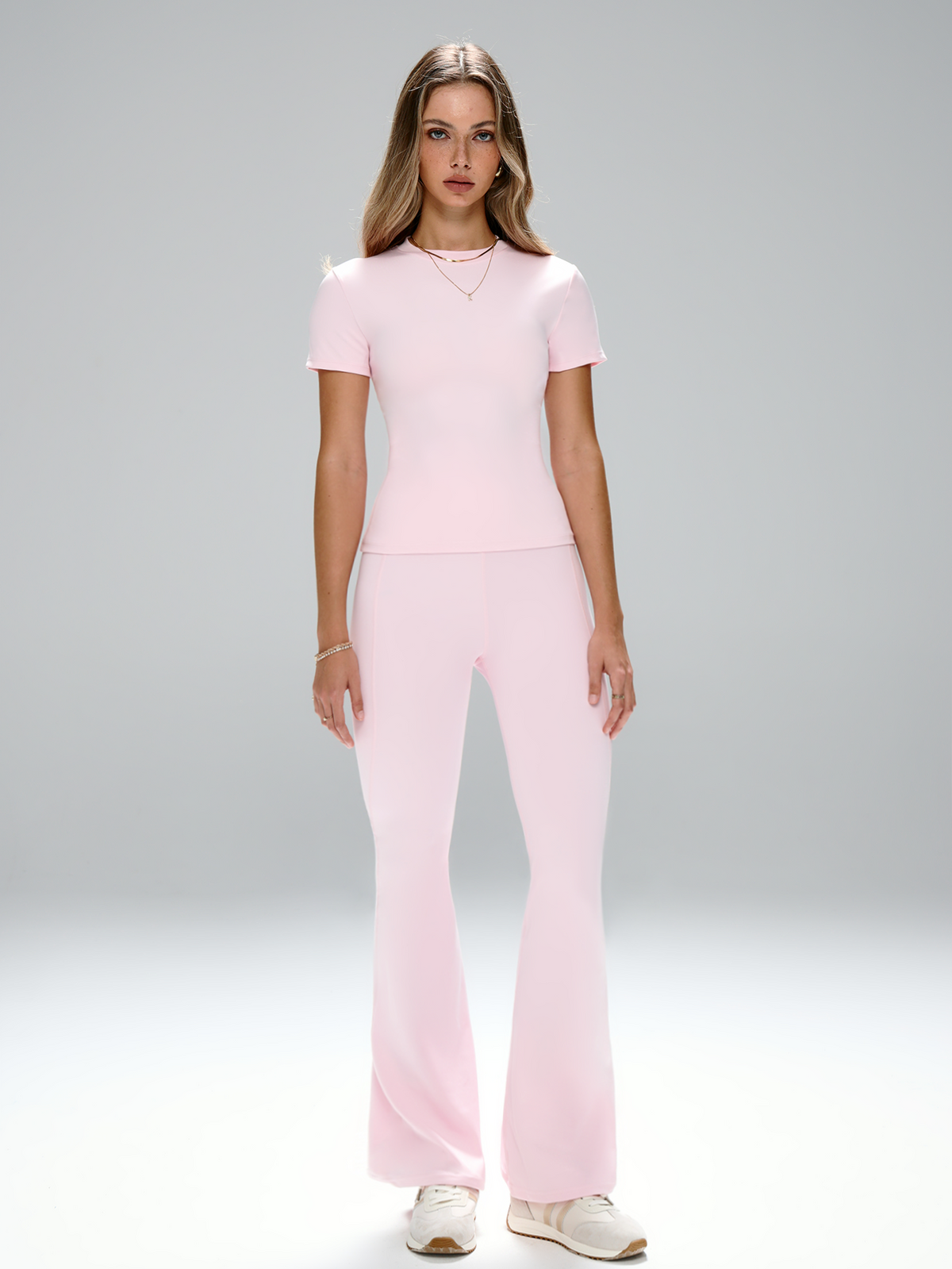 Short Sleeve Top & Flared Pants Active Set - Back View