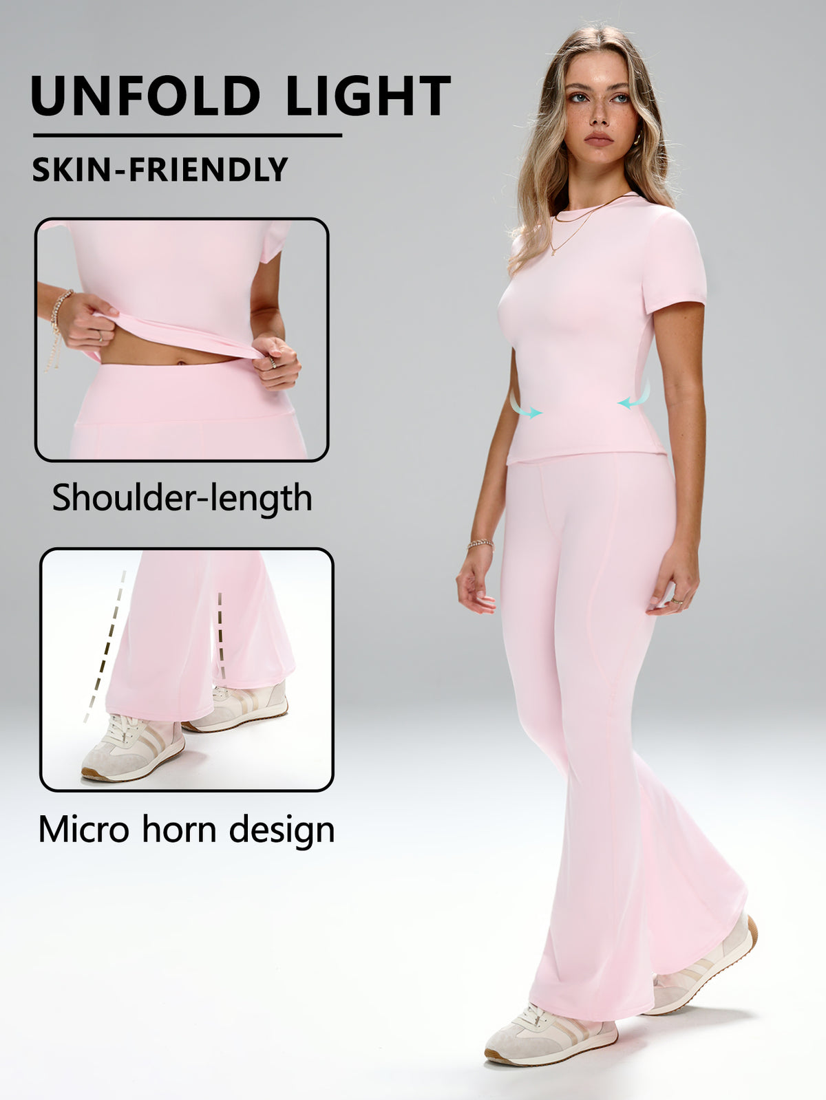 Short Sleeve Top & Flared Pants Active Set - Front View