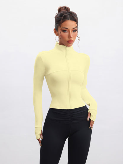 Slim Fit Stand Collar Zip-Up Athletic Jacket with Thumbholes
