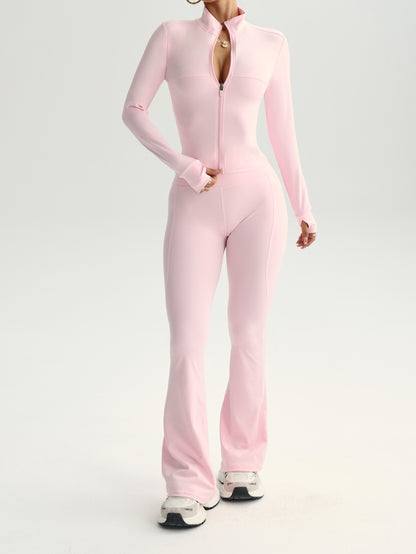 Seamless Stand Collar Flare Pants Set Lifestyle View