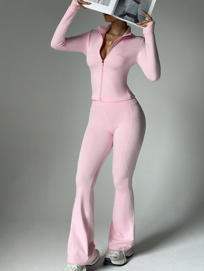 Seamless Stand Collar Zip Top Open Collar View