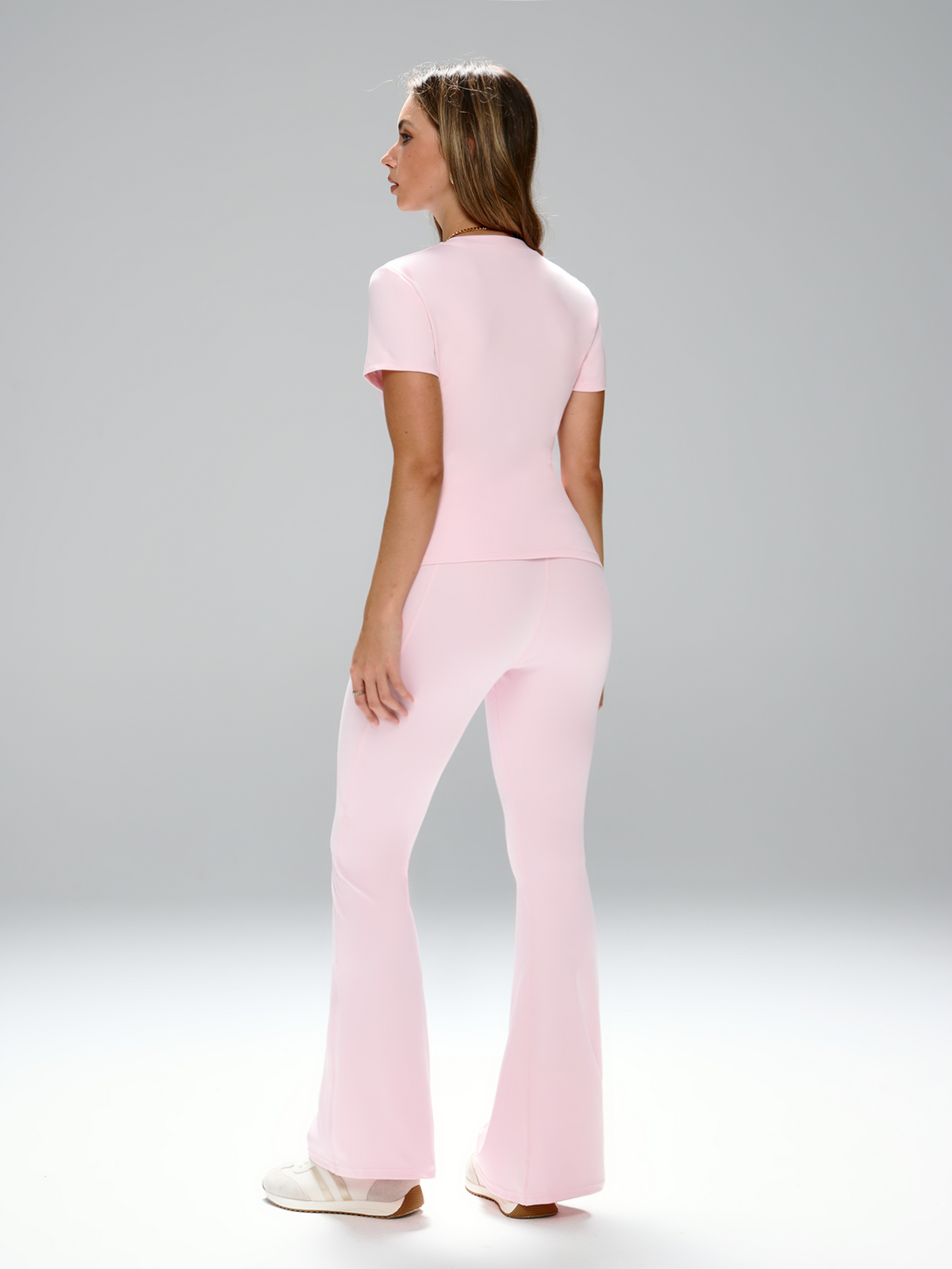 Short Sleeve Top & Flared Pants Active Set - Styled with Sweatshirt