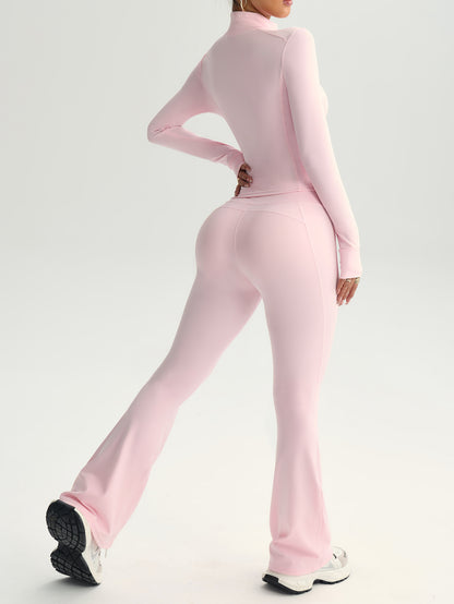 Seamless Stand Collar Flare Pants Set Side View