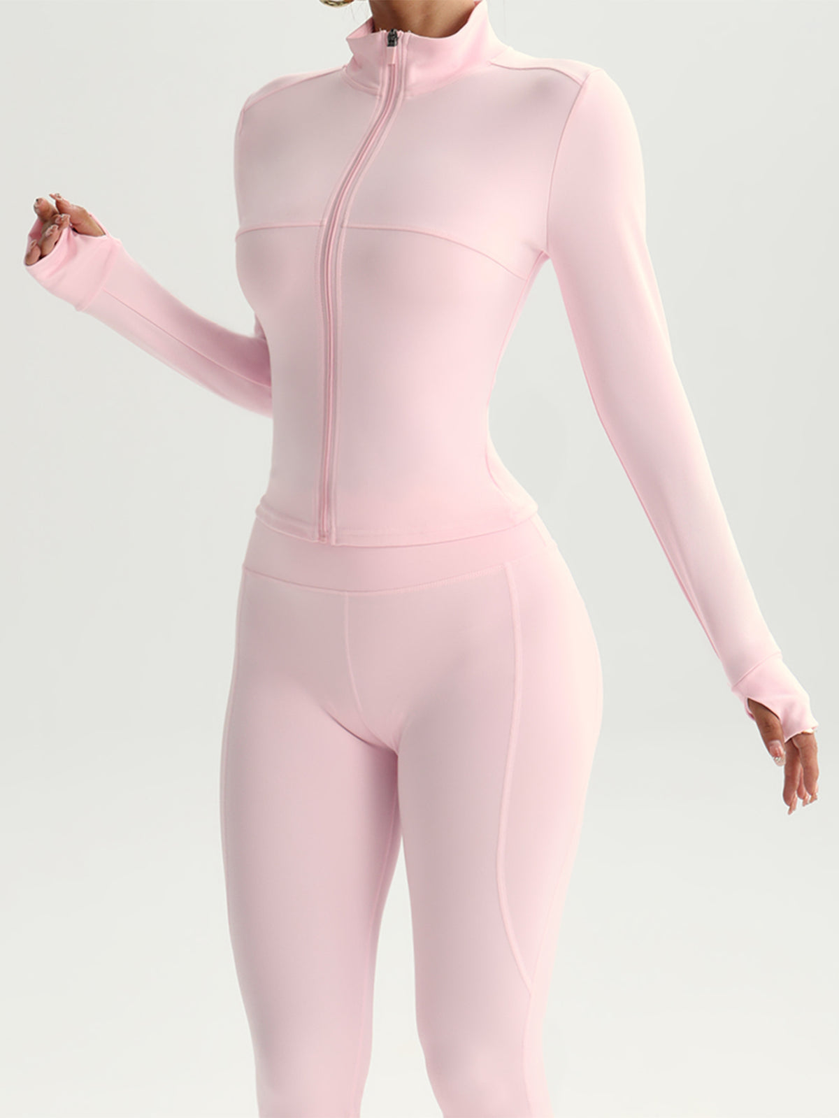 Seamless Stand Collar Flare Pants 2-Piece Set Collar Detail